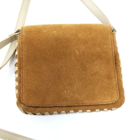 Urban Outfitters Mini Nubuck Leather Tan Crossbody Boho Whipstitch Western - Picture 6 of 11